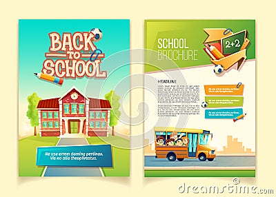 Back to school brochure vector cartoon template Vector Illustration