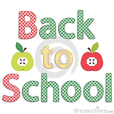 Back to School card as retro gingham fabric letters as applique Vector Illustration