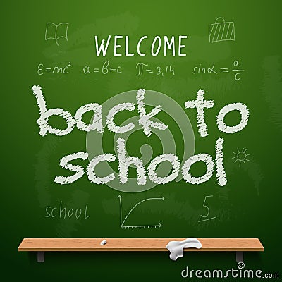 Back to school chalkboard design lettering. Blackboard with text back to school, made with chalk Stock Photo