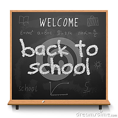 Back to school chalkboard design lettering. Blackboard with text back to school, made with chalk Vector Illustration