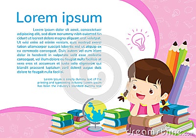 Back to school children girl learning poster Vector Illustration