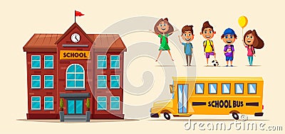 Back to school. Children on the yard. Cartoon vector illustration Vector Illustration