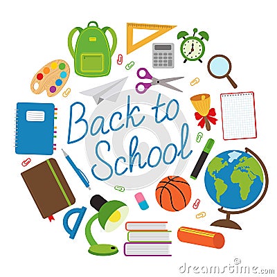 Back to school circle with school supplies Vector Illustration