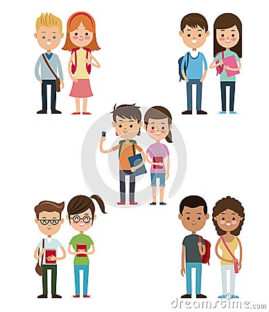 Back to school collection couples students design Vector Illustration