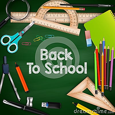 Back to school with colorful school supplies Vector Illustration