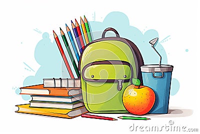 Back to school concept of clip art illustrations. Generative AI Cartoon Illustration