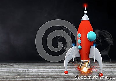 Back to school concept with rocket chalkboard background. Stock Photo