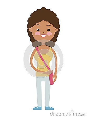 Back to school cute girl student curly hair Vector Illustration