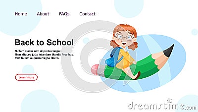 Back to school. Cute schoolgirl sitting on big pencil Vector Illustration