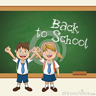 Back to school cute students uniform cheerful Vector Illustration