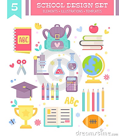 Back to school design set of cartoon items Vector Illustration