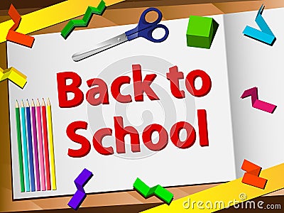 Back to School Desk with Scissors Vector Illustration