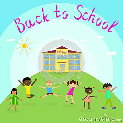 Back to school. Different children Vector Illustration