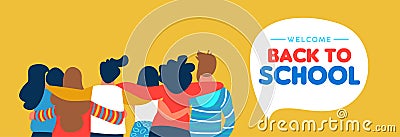 Back to school diverse student friend group banner Vector Illustration