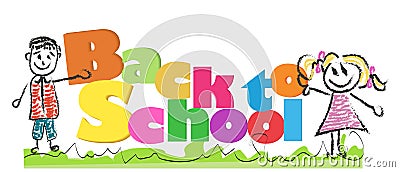 Back to school with doodle kids and colorful letters vector illustration Vector Illustration