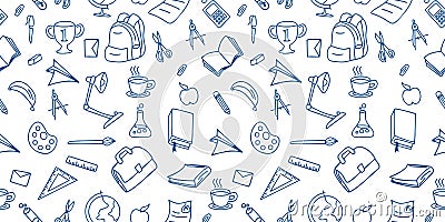 Back to school doodle seamless pattern drawing background lineart design vector illustration Vector Illustration