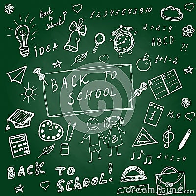 Back to school doodles. Hand drawn school icons set. Sketch school icons set. Vector illustration. Vector Illustration