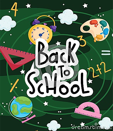 Back to school education elementary class supplies background Vector Illustration