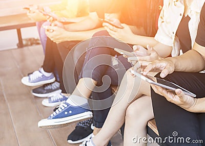 Back to school education knowledge college university concept, Students Education Social Media Laptop Tablet, Young people being u Stock Photo