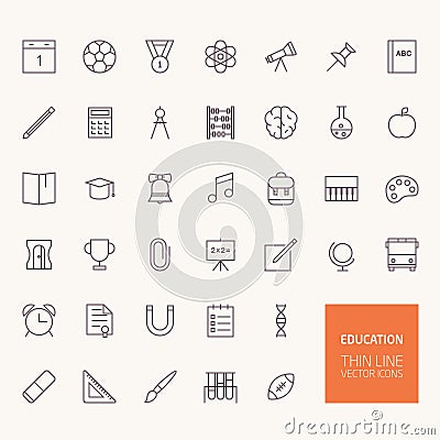 Back to School Education Outline Icons Vector Illustration