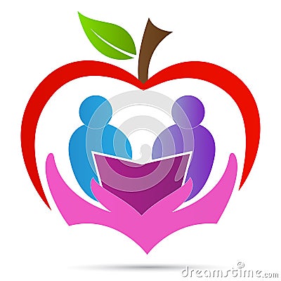 Education study logo apple student care book symbol vector icon design. Vector Illustration