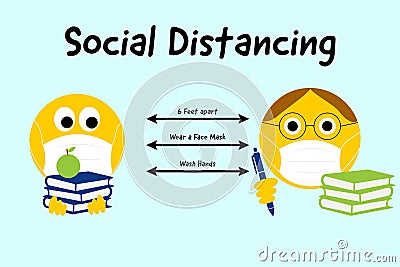 Back to school emojis, Coronavirus, covid 19, social distancing banner student and teacher emojis Stock Photo