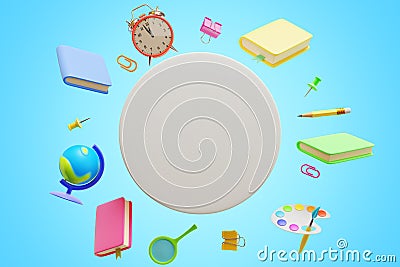 Back to school. Empty white circle and student learning elements Stock Photo