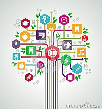 Back to school flat icons education network tree. Vector Illustration