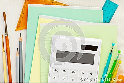 Back to school flat lay with school supplies Stock Photo