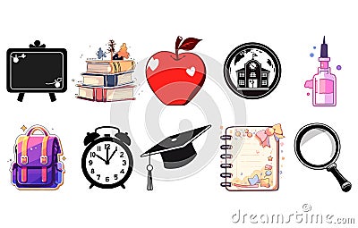 Flat vector set of compositions with objects related to education theme. Back to school Vector Illustration