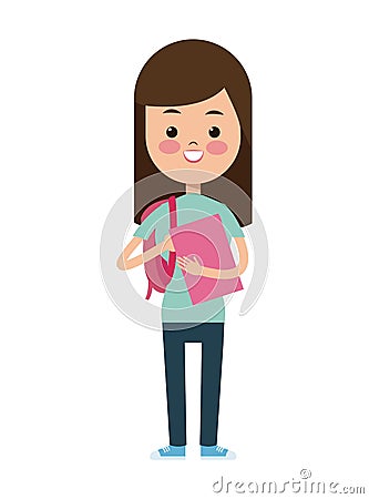 Back to school funny girl pink book and bag Vector Illustration