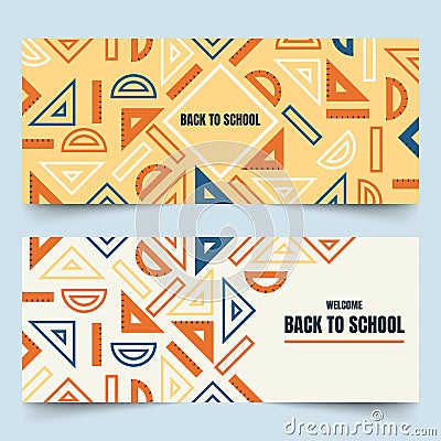 Back to school geometric rulers banners Vector Illustration