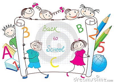 Back to School. Group of funny children. Vector Illustration