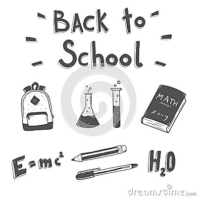 Back to school. Hand drawn doodle set. Vector Illustration