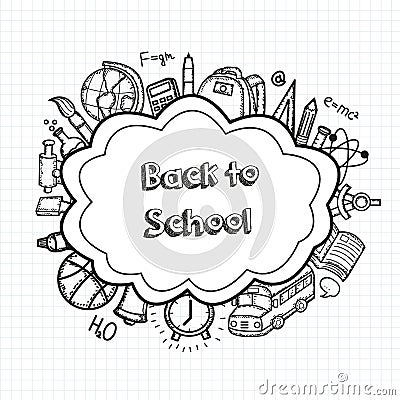 Back to school hand drawn doodles background. Education concept. Hand drawn school supplies. Vector Vector Illustration