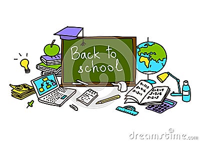 Back to school, hand drawn set color sketch, doodle, Stock Photo