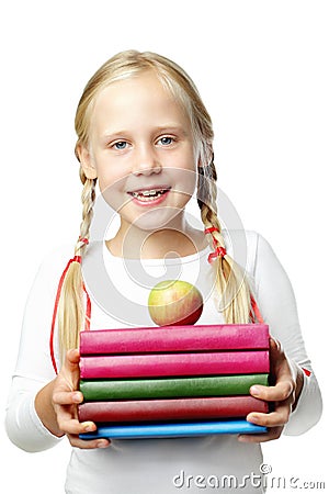 Back to School. Happy Pupil, smiling girl Stock Photo