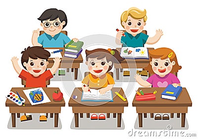 Back to school. Happy students studying. Vector Illustration