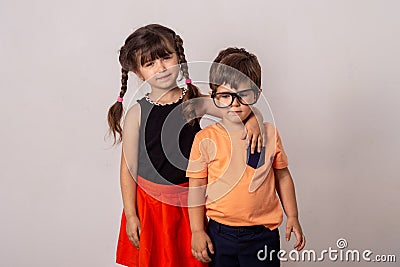 Back to school and happy time! Cute industrious children. Stock Photo