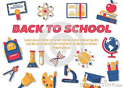 Back to school horizontal flat banner Vector Illustration