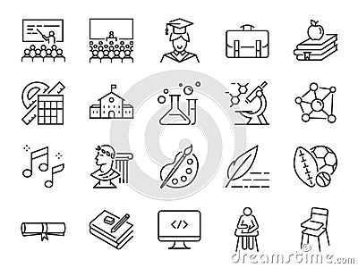 Back to school icon set. Included the icons as education, study, lectures, course, university, book, learn and more Vector Illustration