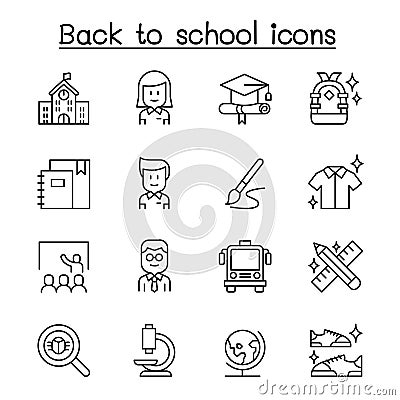 Back to school icon set in thin line style Vector Illustration