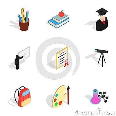 Back to school icons, isometric 3d style Vector Illustration