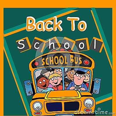 Back to school illustration design with school bus and kids in it Cartoon Illustration