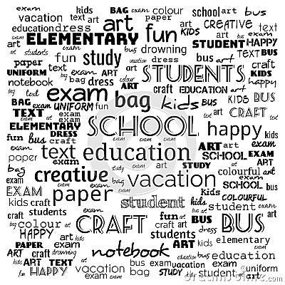 Back to School in important words in the business world cloud words - Illustration,black and white school word cloud,background Stock Photo