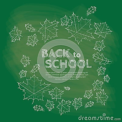 Back to school inscription on chalkboard with autumn leaves Vector Illustration