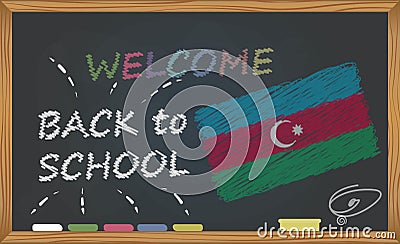 Back to school with learning and childhood concept. Banner with an inscription with the chalk welcome back to school and the Azerb Stock Photo