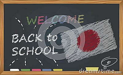 Back to school with learning and childhood concept. Banner with an inscription with the chalk welcome back to school and the Japan Stock Photo
