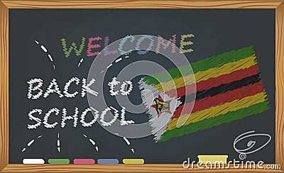 Back to school with learning and childhood concept. Banner with an inscription with the chalk welcome back to school and the Zimba Stock Photo