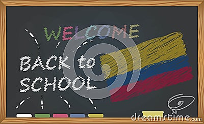 Back to school with learning and childhood concept. Banner with an inscription with the chalk welcome back to school and the Colom Stock Photo